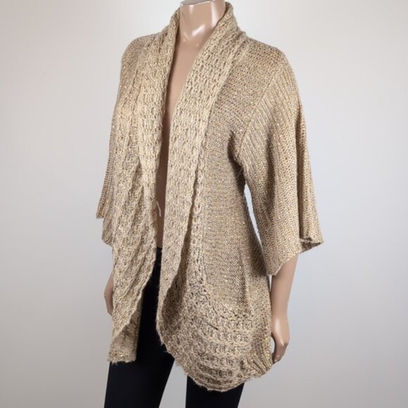 Orange Cocoon Cardigan Sweater Open Knit Flare Sleeve Metallic Gold One Size - Picture 9 of 12